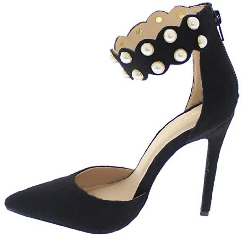 Pismo - Black D'Orsay Stilleto Pump w/Pearl Strap